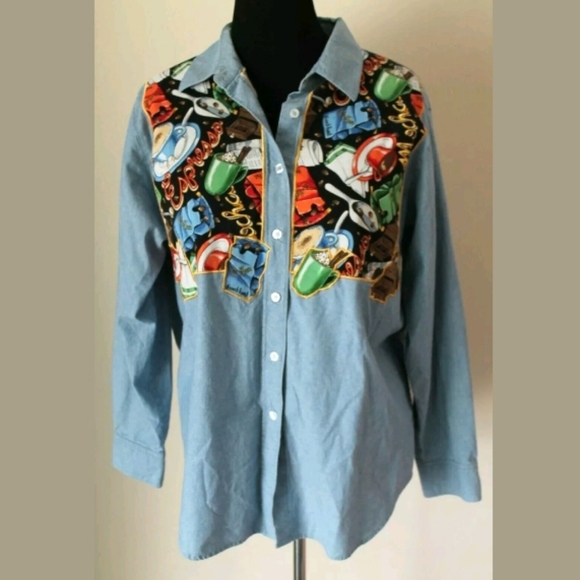 Quacker Factory Tops - The Quacker Factory Coffee Expresso Graphics Butto